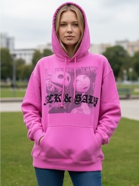 Disney Nightmare Before Christmas Jack & Sally Pink Hoodie Eternally Yours Med‎